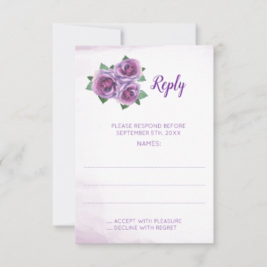 Lila Rose Bouquet Hochzeitskarten RSVP Karte (Vorderseite)