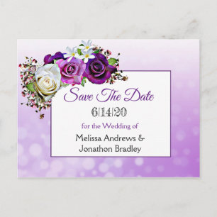 Lila Rose Bouquet Wedding speichern das Datum Ankündigungspostkarte