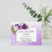 Lila Rose Bouquet Wedding speichern das Datum Ankündigungspostkarte (Stehend Vorderseite)