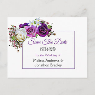 Lila Rose Bouquet Wedding speichern das Datum Ankündigungspostkarte
