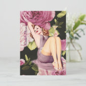 lila Rose Button auf Mädchen Vintagen Brautparty Einladung (Stehend Vorderseite)