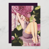 lila Rose Button auf Mädchen Vintagen Brautparty Einladung (Vorne/Hinten)