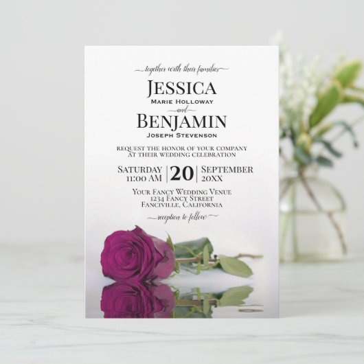 Lila Rose Cassis Long-Stemmed Einladung (Stehend Vorderseite)