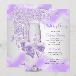 Lila Rose Champagner Weiß Floral Party Einladung