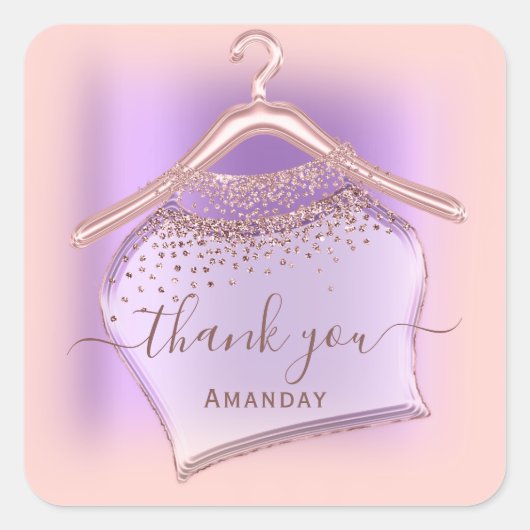 Lila Rose Cloud Hanger Kristalle Glitzer Boutique Quadratischer Aufkleber (Vorderseite)