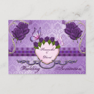 Lila Rose Damask Hochzeitskarte Einladung