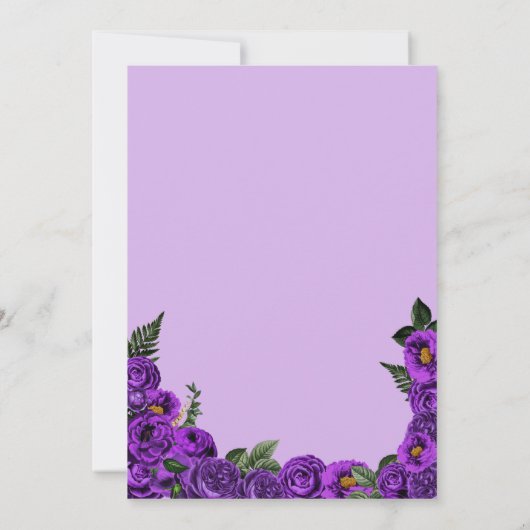 Lila Rose der Blumenwelt Elegantes Gown Quinceaner Einladung (Rückseite)