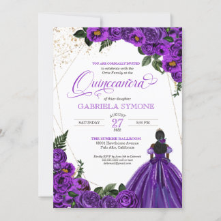 Lila Rose der Blüte Elegante Afrolatina Quinceaner Einladung