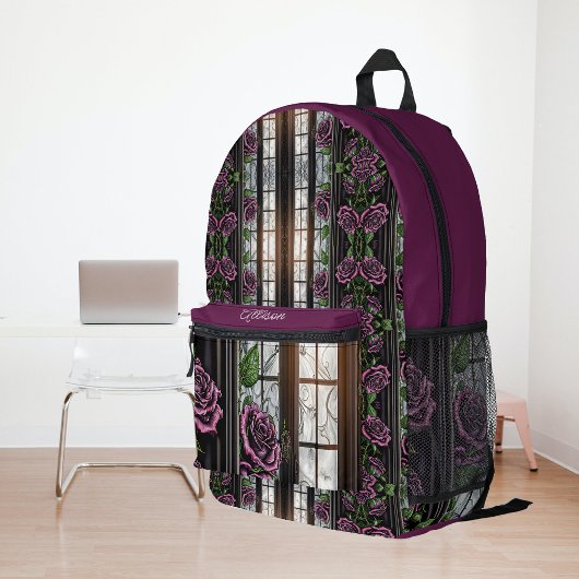 Lila Rose durch das Fenster - gotischer Stil Bedruckter Rucksack
