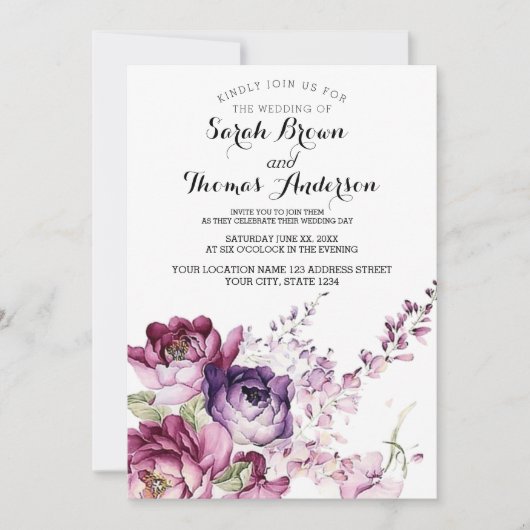 Lila Rose Einladung (Vorderseite)