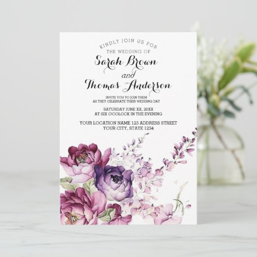 Lila Rose Einladung (Stehend Vorderseite)