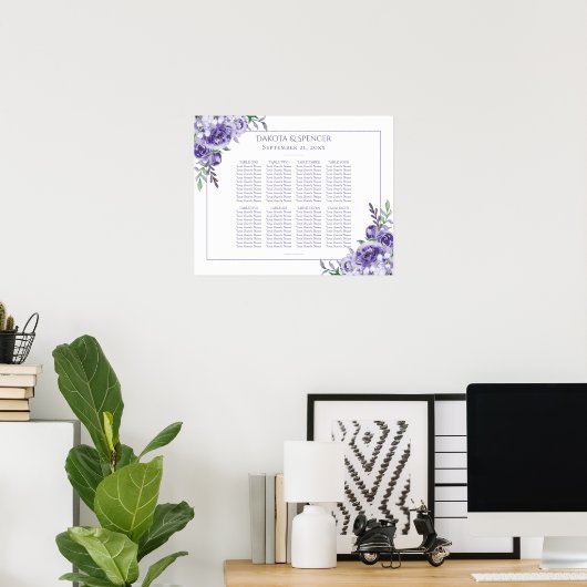 Lila Rose | Elegant Boho Floral 10 Seat Chart Poster (Heimbüro)