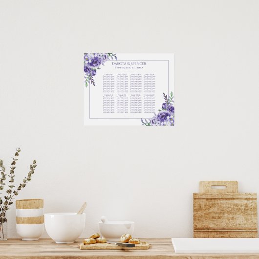 Lila Rose | Elegant Boho Floral 10 Seat Chart Poster (Küche)