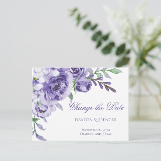 Lila Rose | Elegante Wasserfarbenänderung Ankündigungspostkarte (Stehend Vorderseite)