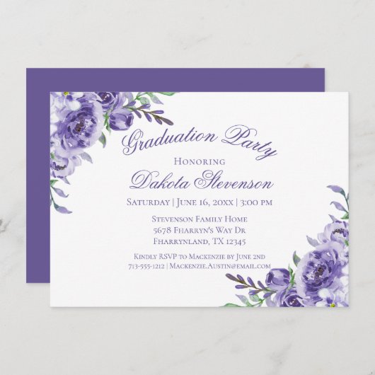 Lila Rose | Eleganter Abschluss Einladung (Vorne/Hinten)