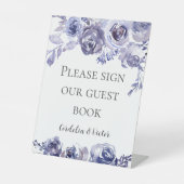 Lila Rose Elegantes BlumenGästebuch Sockelschild (Vorderseite)