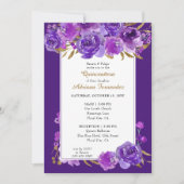 Lila Rose Elegantes Goldenes Leaf Quinceanera und Einladung (Vorderseite)