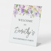 Lila Rose Floral 80. Geburtstag Willkommen Sockelschild (Vorderseite)