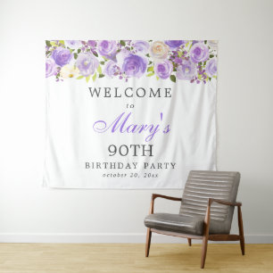 Lila Rose Floral 90. Geburtstagsparty Wandteppich