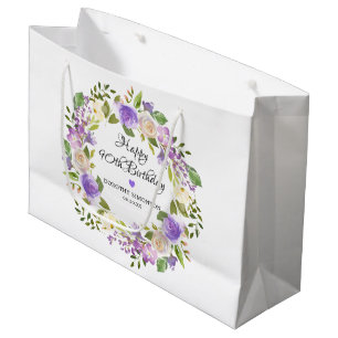 Lila Rose Floral Botanischer Kranz 90. Geburtstag Große Geschenktüte
