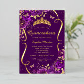 Lila Rose Floral Butterfly Tiara Quinceanera Folieneinladung (Stehend vorne)