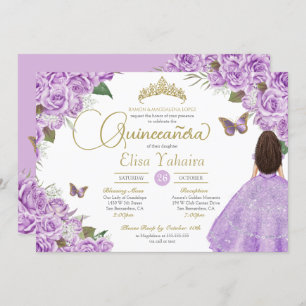 Lila Rose Floral Gold Tiara Butterfly Quince Einladung