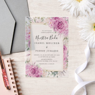 Lila Rose Floral Nuestra Boda Hochzeit Pergament Einladungen