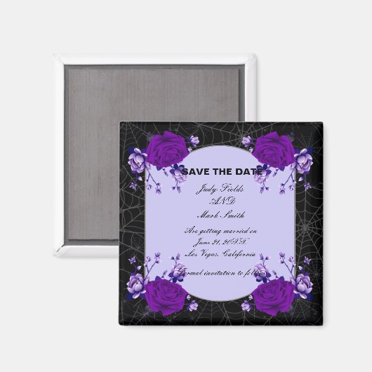 Lila Rose florale Spiderweb Wedding Save the Date Magnet (Vorderseite/Rückseite)