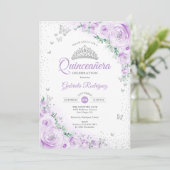 Lila Rose für Wasserfarben Quinceanera Einladung (Stehend Vorderseite)