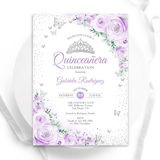 Lila Rose für Wasserfarben Quinceanera Einladung