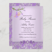 Lila Rose Garden Kinderdusche Einladung (Vorne/Hinten)