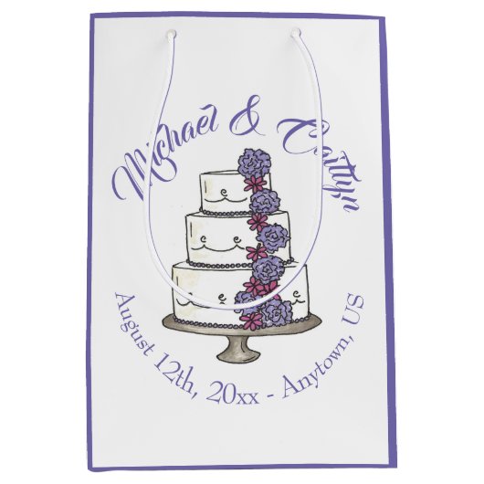 Lila Rose gestufte Blumenkuchen-Gefallen Mittlere Geschenktüte (Vorderseite)