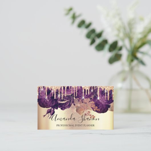 Lila Rose Glitzer Tropfen Logo-Event-Plane Visitenkarte (Stehend Vorderseite)