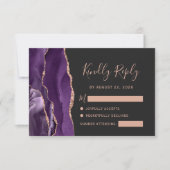 Lila Rose Gold Agate Dark Wedding RSVP Karte (Vorderseite)