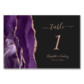 Lila Rose Gold Agate Dark Wedding Tischnummer (Vorderseite)