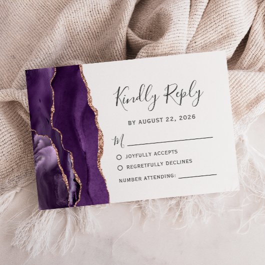 Lila Rose Gold Agate Wedding RSVP