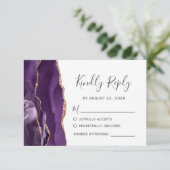Lila Rose Gold Agate Wedding RSVP (Stehend Vorderseite)