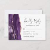 Lila Rose Gold Agate Wedding RSVP Karte (Vorderseite)