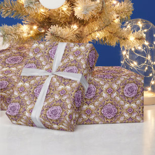 Lila Rose & Gold Barock Elegant Vintage Floral Geschenkpapier