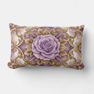 Lila Rose & Gold Barock Elegant Vintage Floral Lendenkissen