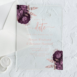 Lila Rose Gold Floral Wedding Save the Date Acryleinladungen