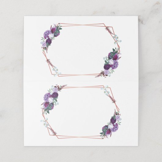 Lila Rose Gold Geometric Frame Wedding Platzkarte (Außenseite Aufgefaltet)