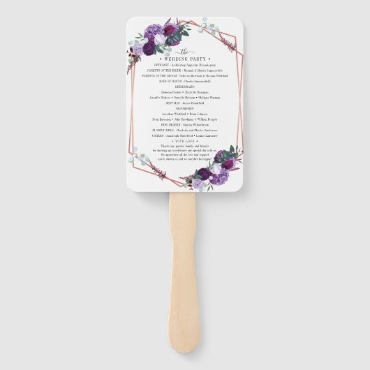 Lila Rose Gold Geometric Wedding Fächer (Rückseite)