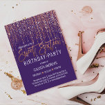 Lila Rose Gold Glitzer Fringe Vorhang Sweet 16 Einladung<br><div class="desc">Diese glamouröse und luxuriöse 16 . Geburtstag Geburtstagsfeier ist das perfekte Design für die besondere Veranstaltung Ihres jungen Teenagers. Es ist mit einem Imitat funkelnd Rose Gold Glitzer Randvorhang mit Imitaten Glitzer Typografie auf einem einfachen Traube lila Hintergrund. Es ist ein elegantes, elegantes, trendiges und modernes Bing-Design mit einem Hollywood-Ambiente!...</div>