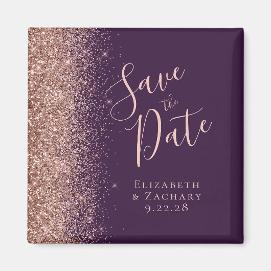 Lila Rose Gold Glitzer Script Save the Date Magnet (Vorne)