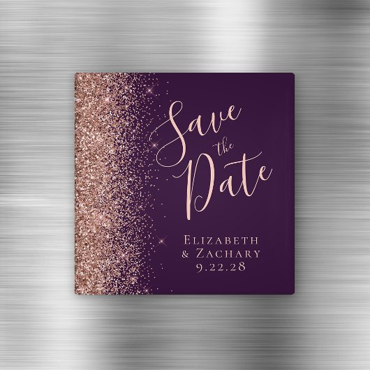 Lila Rose Gold Glitzer Script Save the Date Magnet