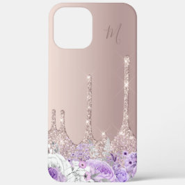 Lila Rose Gold Glitzer Tropfen Monogramm Case-Mate iPhone Hülle