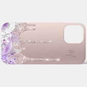 Lila Rose Gold Glitzer Tropfen Monogramm Case-Mate iPhone Hülle (Hinten (horizontal))