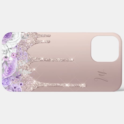 Lila Rose Gold Glitzer Tropfen Monogramm Case-Mate iPhone Hülle (Rückseite / Rechts)