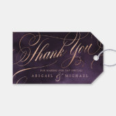 lila Rose Goldkalligraphie Hochzeit danke Geschenkanhänger (Vorderseite (Horizontal))
